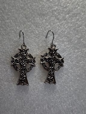 Hand Crafted Silver Celtic Cross Drop Earrings
